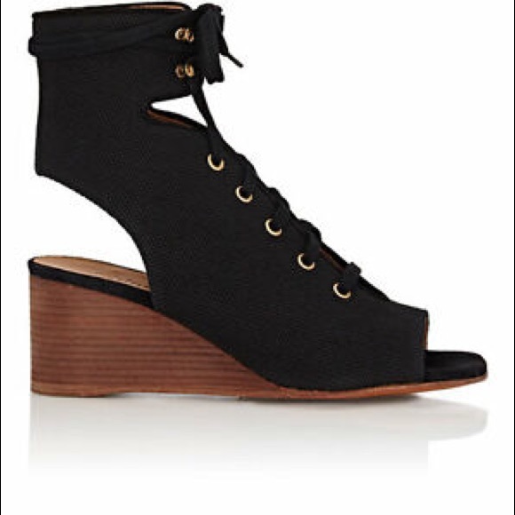 Chloe Black Canvas Gladiator Wedge Sandals. - Picture 2 of 6